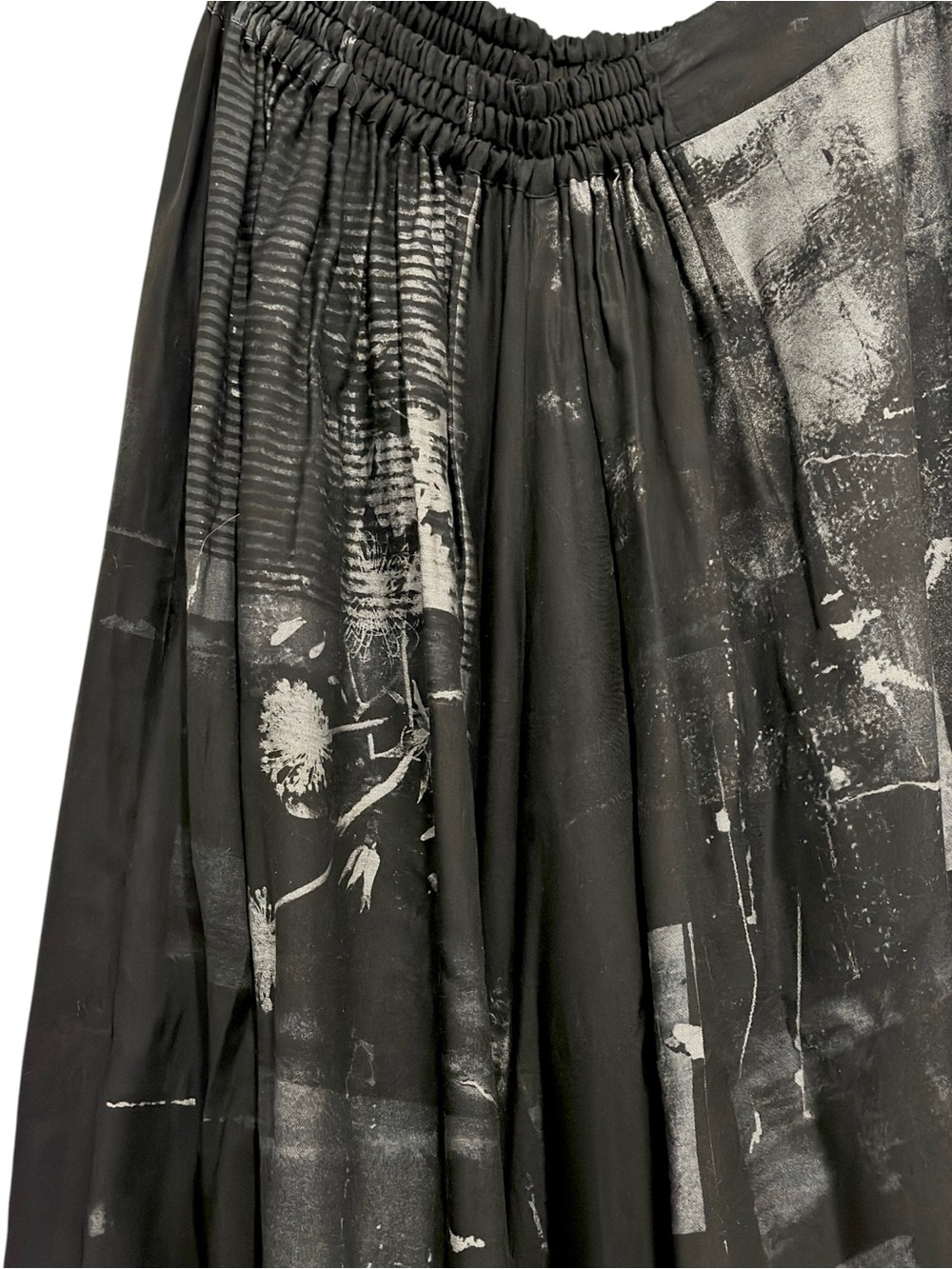 Y’s Yohji Yamamoto FW25 Cupro Abstract Print Ruched Side Waist Flowy Trousers 2 - Picture 7 of 14